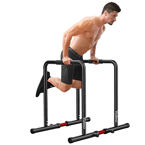 Yoleo Adjustable Dip Bar- 500lbs Dip Station Portable Functional Fitness Bar with Safety Connector, Heavy Duty Dip Stand Body Press Bar Parallette Exercise Bar Workout Equalizer for Calisthenics