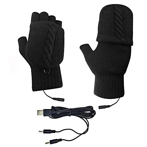 USB Heated Gloves,Unisex Mitten Winter USB Powered Knitting Heated Laptop Gloves，XUNPULS Full & Half Heated Fingerless Hands Warmer-Best Winter Gift Choice