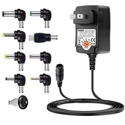 Universal AC Adapter, ZOZO 12W 3V 4.5V 5V 6V 7.5V 9V 12V Regulated Multi Voltage Switching Replacement Power Supply for Household Electronics Routers Speakers CCTV Cameras Smart Phone USB