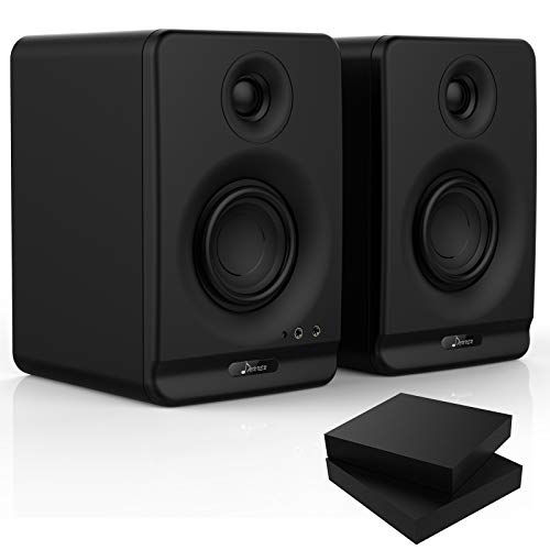 Donner Dyna Series Dyna3 3-Inch High-Definition Active Studio Monitor Speaker Black(Pair) Desktop With Professional 5.0 Wireless Audio Input（BLUE）including 2-Pack Studio Monitor Isolation Pads