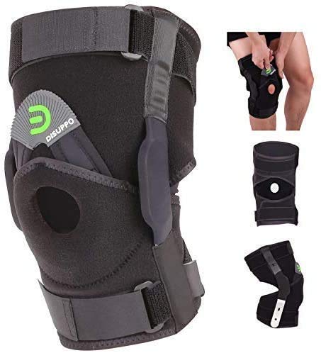 DISUPPO Hinged Knee Brace Support, Adjustable Open Patella Stabilizer for Sports Trauma, Sprains, Arthritis, ACL, Meniscus Tear, Ligament Injuries Compression Recovery (Hinge Removable, 3X-Large)