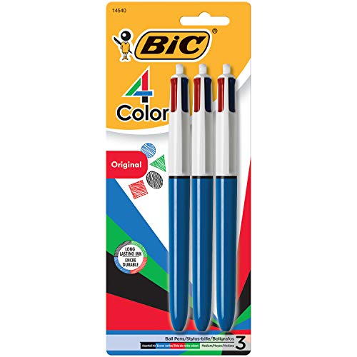 BIC 4-Color Ballpoint Pen, Medium Point (1.0mm), Assorted Inks, 3-Count