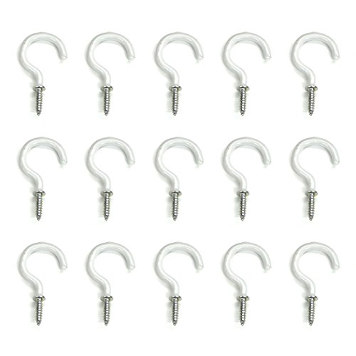 Aoyoho 60Pcs Vinyl Coated Screw-in Ceiling Hooks Cup Hooks Light Hooks 1-1/4 inch (White)