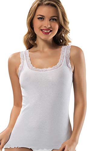 Lace Camisole for Women, Durable Comfy Soft Stretch Cotton Basic Cami Tank Tops (White, Medium)