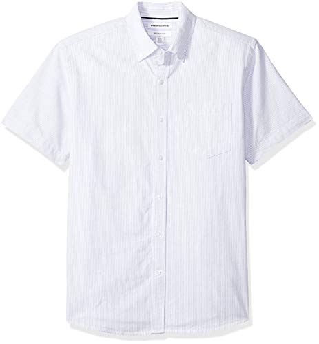 Amazon Essentials Men's Regular-Fit Short-Sleeve Pocket Oxford Shirt, Blue Stripe, XX-Large
