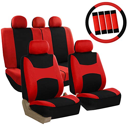FH Group FB030RED115WB-AVC Red Combo Set with Steering Wheel Cover and Seat Belt Pad (Airbag Compatible and Split Bench