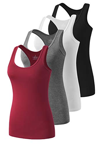 Cosy Pyro Workout Tank Tops for Women Racerback Yoga Tanks Basic Athletic Activewear-4 Packs Black/White/Gray/Wine red M