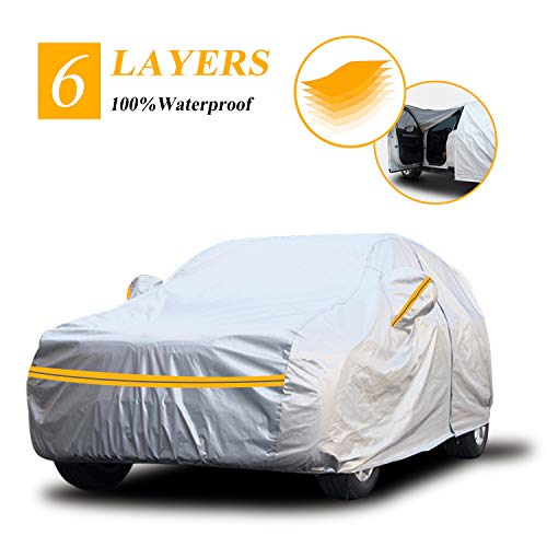 Autsop Car Cover Waterproof All Weather,6 Layers Car Cover for Automobiles Outdoor Full Cover Sun Hail UV Dust Protection with Zipper, Universal A6-YXL(Fits SUV 193' to 200')