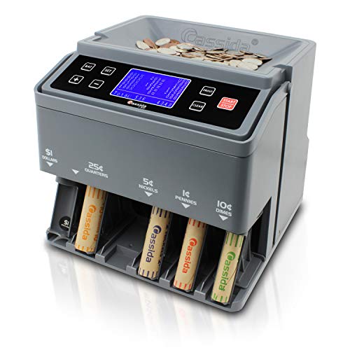 Cassida C300 Professional USD Coin Counter, Sorter and Wrapper/Roller, 300 Coins/min, with Quickload and Printing-Compatible