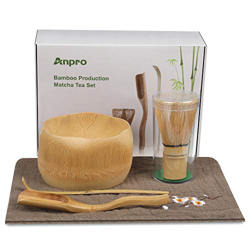 Anpro Bamboo Matcha Tea Whisk Set, Bamboo Whisk Holder Handmade Matcha Ceremony Starter Kit For Traditional Japanese Tea Ceremony