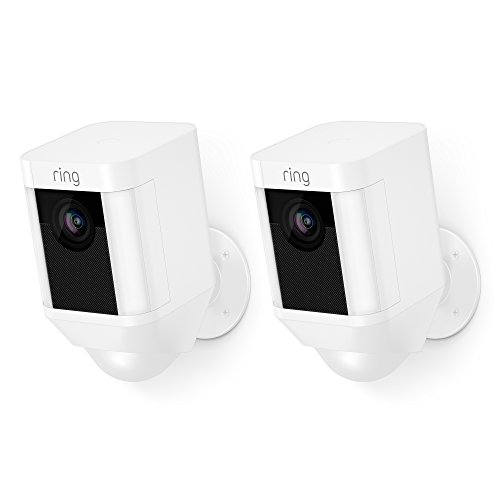 Ring Spotlight Cam Battery HD Security Camera with Built Two-Way Talk and a Siren Alarm, White, Works with Alexa - 2-Pack