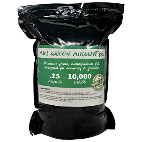 Aim Green: Biodegradable Airsoft BBS .25g - Pellets - 6mm 10,000 Rounds - Smooth Finish BBS