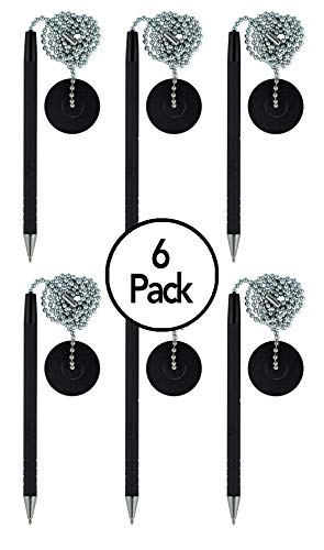 Secure Counter Pen with Adhesive Pen Chain and Security Pen Holder, Antimicrobial Pen, Reception Counter Pens With Chain - for Home Office Supplies - Black Ink - 6 Pack