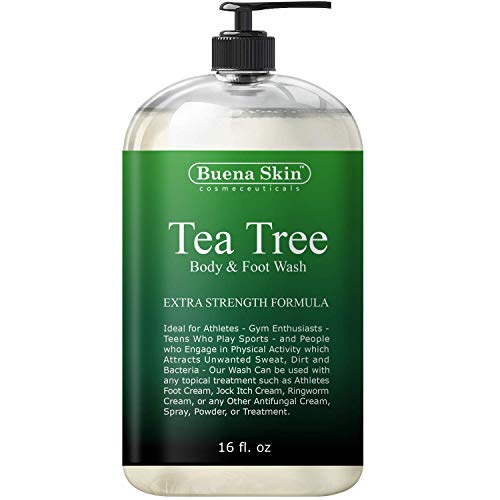 Tea Tree Antifungal Body Wash Extra Strength - Antibacterial Soap for Acne, Body Odor, Foot and Toenails - Helps Wash Away Bacteria, Athletes Foot, Eczema, Ringworm, Jock itch By Buena Skin