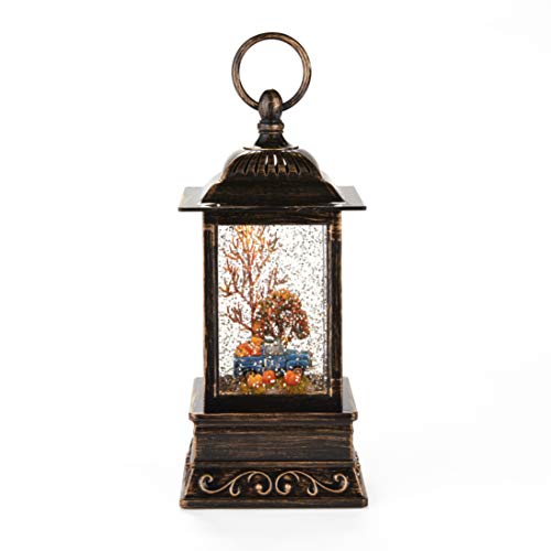 The Lakeside Collection Fall Lantern with Water Snow Globe Motion, Vintage Truck and Autumn Foliage