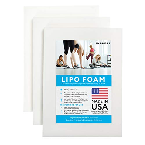 3 Pack Lipo Foam - Post Surgery Ab Board for Use with Post Liposuction Surgery Compression Garments Such As Fajas Colombianas, Phax and Lowla Coresets - Medical Grade Foam - Made in USA White