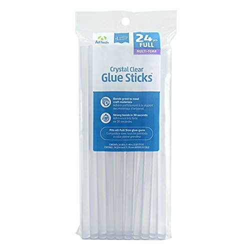 Adtech Crystal Clear Hot Glue Gun Sticks (220-11ZIP24) – Full Size Hot Glue Sticks. All-purpose glue sticks for crafting, scrapbooking & more. 10” long .44” Diameter. 24 Sticks., Clear