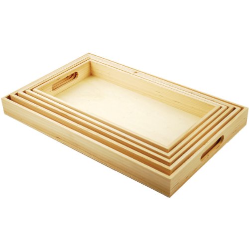 Multicraft Imports WS410 5-Piece Paintable Wooden Trays with Handles, 6-5/8 by 13-Inch to 10-1/8 by 16-1/8-Inch