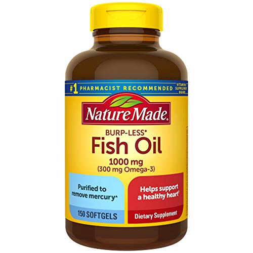 Nature Made Burp-Less Fish Oil 1000 mg Softgels, 150 Count for Heart Health† (Packaging May Vary)