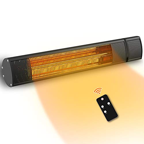 PATIOBOSS Electric Outdoor Patio Heater, Wall-Mounted Infrared Heater with Remote Control, Adjustable Thermostat 1500W Waterproof IP65