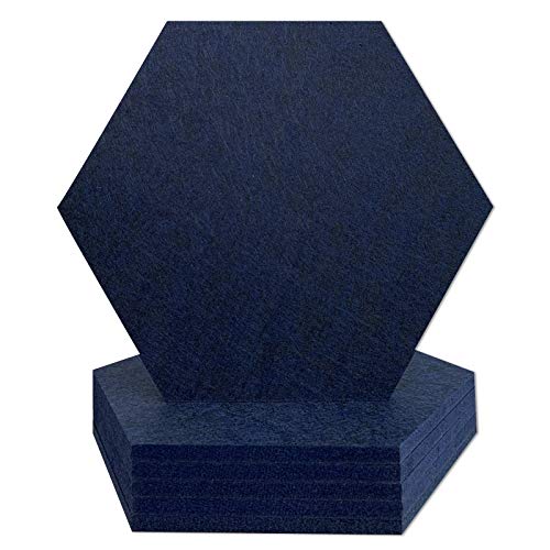 BUBOS Hexagon Acoustic Panels Sound Proof Padding, 12'x12'x0.4' Inches Sound Dampening Panels，Suitable for Wall Decoration and Acoustic Treatment，6Pcs，Dark Blue