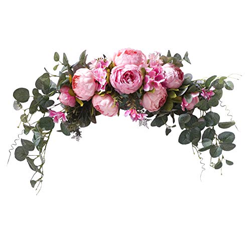 U'Artlines Floral Swag Artificial Flowers Peony Wreath Handmade Garland for Mirror Home Wedding Party Door Tabletop Decoration(Swag, 31'' Pink Peony)