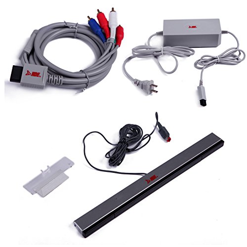 HDE Accessories for Wii Wii U Consoles - Wii AC Power Adapter Composite Audio Video Cable and Wired Motion Sensor Bar for Nintendo Wii Wii U