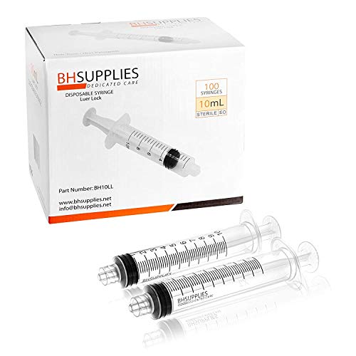 10ml Syringe Sterile with Luer Lock Tip, BH SUPPLIES - (No Needle) Individually Sealed - 100 Syringes