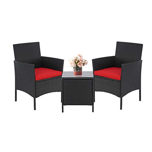 Oakmont Patio Furniture Set 3 Piece Outdoor Wicker Bistro Set Rattan Chair Conversation Sets with Coffee Table (Red)