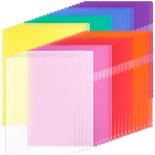 EOOUT 45pcs Plastic Clear Document Folders Project Pockets, File Folders for Letter Size and A4, 8 Assorted Colors, for School Office
