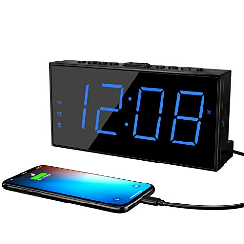 ROCAM Digital Alarm Clock, 7'' Large LED Screen, 5 Brightness, Dual Alarm, Easy Digital Clock for Kids, Senior and Heavy Sleeper, Loud Alarm Clock for Bedroom Kitchen Office, Snooze, 12/24H