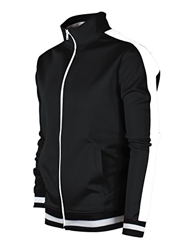SCREENSHOTBRAND-51700 Mens Urban Hip Hop Premium Track Jacket - Slim Fit Side Taping Basic-Black-Medium