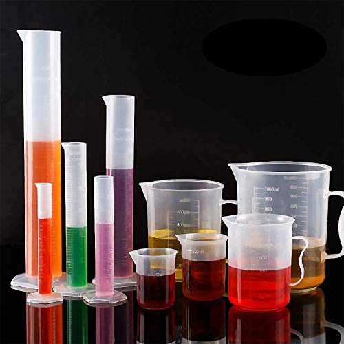 Plastic Graduated Cylinders& Plastic Beakers,Teenitor 5pcs Plastic Graduated Cylinders 10ml 25ml 50ml 100ml 250ml & 5pcs Plastic Beakers 50ml 100ml 250ml 500ml1000ml Clear 10pcs