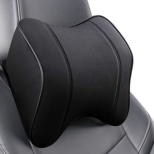 Raygis Car Headrest Pillow, Car Neck Support Pillow for Relieving Neck Fatigue, with Black Pu Leather and Memory Foam, Car Seat Neck Pillow in Ergonomic Design(1 Pack)