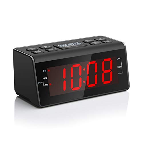 Digital Alarm Clock Radio with AM/FM Radio, 1.2” Big Red Digits Display, Sleep Timer, Dimmer and Battery Backup, Bedside Alarm Clocks with Easy Snooze for Bedrooms, Table, Desk – Outlet Powered