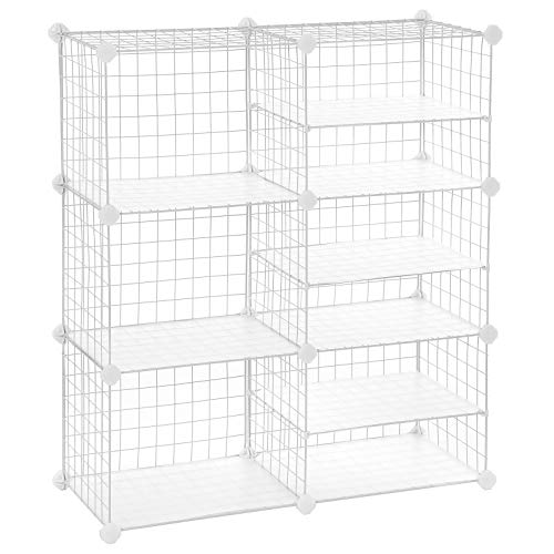 SONGMICS Cube Storage Unit, Interlocking Metal Wire Organizer with Divider, Modular Cabinet, Bookcase for Closet Bedroom Kid’s Room, Includes Rubber Mallet, 32.7 x 12.2 x 36.6 Inches, White ULPI36W