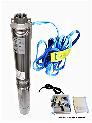 Hallmark Industries MA0419X-12AEXT Pump, 4' Deep Well Submersible, 2 hp, 230VAC/60Hz/1Ph, 35 GPM Max, Stainless Steel, with Control Box, Stainless Steel