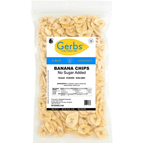 GERBS Unsweetened Banana Chips, 32 ounce Bag, Unsulfured, Preservative, Top 14 Food Allergy Free