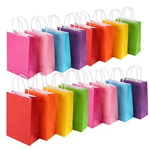 MUKOSEL 32 Pack Kraft Paper Party Favor Bags, 8 Colors Gift Bags Bulk with Handles Perfect for Wedding, Baby Shower, Birthday, Gifts, Shopping and Party Supplies (Rainbow, Small)