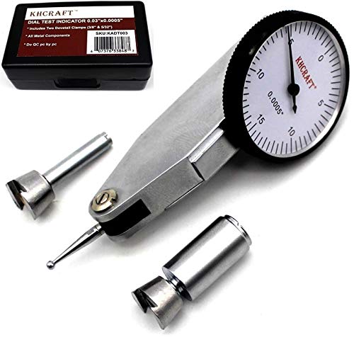 KHCRAFT Professional Dial Test Indicator 0-0.03'x0.0005' Steel Hardened All Metal Components with 2 Steel Dovetail Clamps 3/8'' and 5/32'' in Storage Case