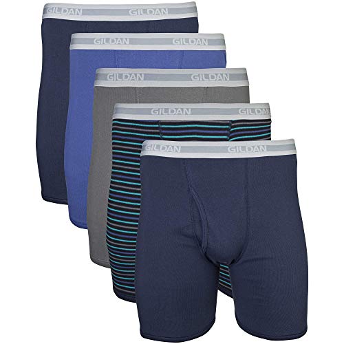 Gildan Men's Regular Leg Boxer Brief Multipack, Mixed Navy (5 Pack), 2X-Large