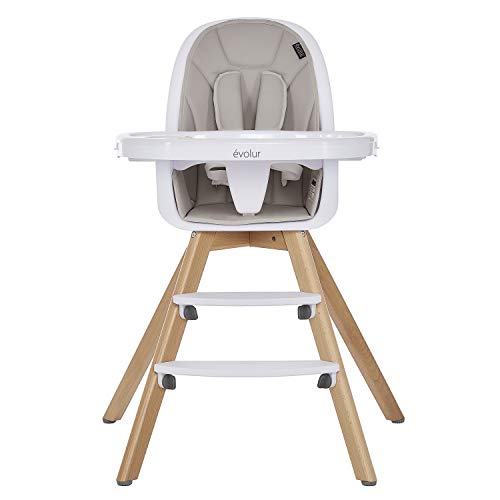 Evolur Zoodle 3-in-1 High Chair I Booster Feeding Chair I Modern Design I Toddler Chair I Removable Cushion I Adjustable Tray I Baby, Infant, and Toddler in Light Grey