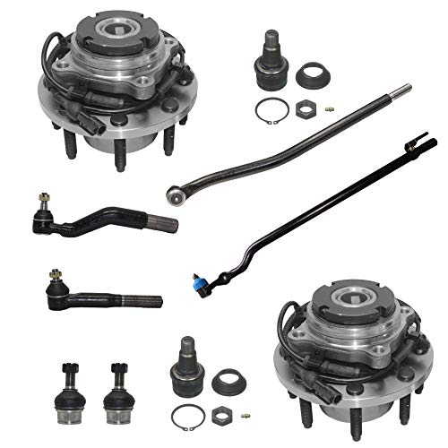 Detroit Axle - 10PC Front Wheel Hub & Bearing Assembly, Upper Lower Ball Joints, Inner and Outer Tie Rods for 1999-2004 Ford F-350/F-250 Super Duty SRW - Coarse Threads 4x4 w/ABS