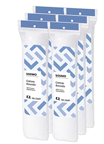 Amazon Brand - Solimo Cotton Rounds, 100ct (Pack of 6)