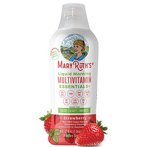 Morning Liquid Multivitamin + Zinc + Elderberry + Organic Whole Food Blend by MaryRuth's (Strawberry) Vitamin A B C D3 E Trace Minerals & Amino Acids 100% Vegan - Men Women Kids 0 Sugar 32oz