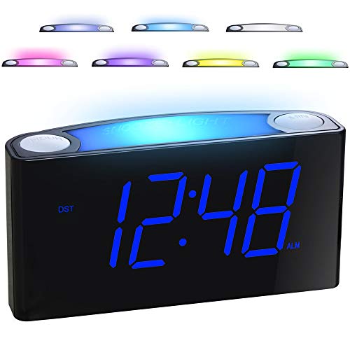 Alarm Clock for Bedrooms - 7 Color Night Light,2 USB Chargers, 7” Large LED Display with Slider Dimmer, 12/24 H,Battery Backup, Plug-in Loud Alarm Clock for Heavy Sleeper,Teen,Elderly, Boys&Girls Kids
