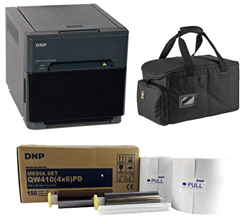 DNP QW410 4.5-inch Dye-Sublimation Professional Event Photo Booth Printer Essential Bundle with 4x6-inch Digital Media, 2 Rolls (300 Total Prints), Slinger Printer Case