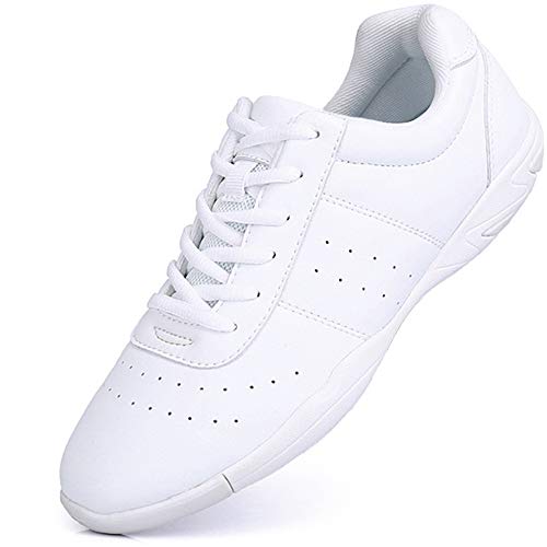 Mfreely Cheer Shoes for Women White Cheerleading Athletic Dance Shoes Flats Tennis Walking Sneakers for Girls White 7.5 B (M) US