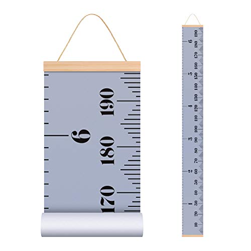 EHZNZIE Baby Height Growth Chart Ruler for Kids, Wall Wood Frame and Canvas Room Decoration- 79 x 7.9 Inches (Grey)