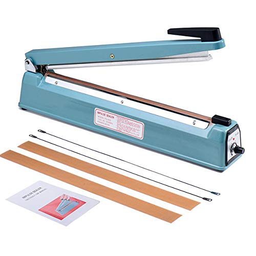 Metronic 16inch/400mm Manual Impulse Manual Hand Sealer Heat Sealing Machine Poly Tubing Plastic Bag with 2 Replacement Kit Blue